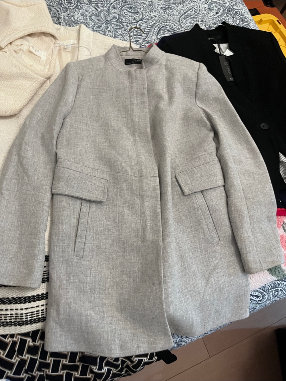 Zara Light Gray Women's Stand-Collar Pea Coat